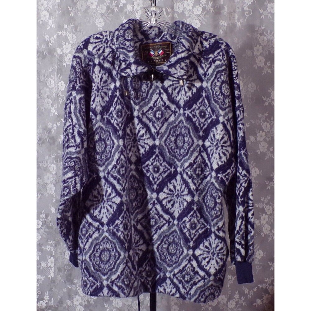 Vintage 90s Fleece 1990s Blue White Fuzzy Oversize Surfer Retro Boho Size XL
